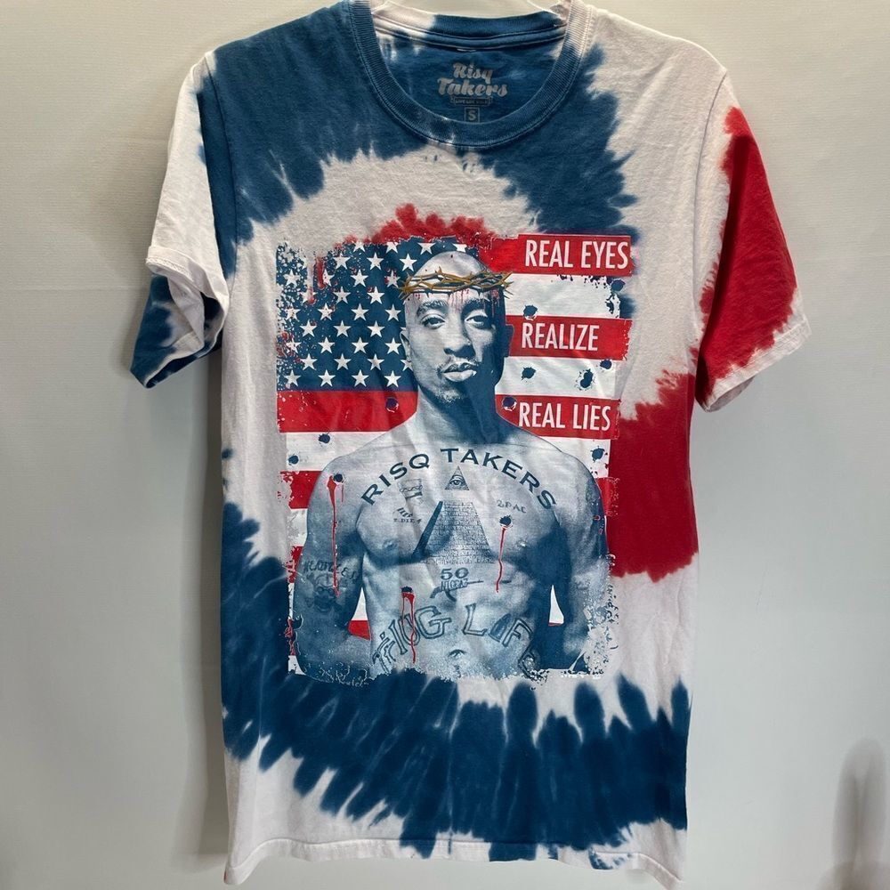 Risq Takers TUPAC Tie Dye HipHop Rapper Short Sleeve T-shirt Size Small
